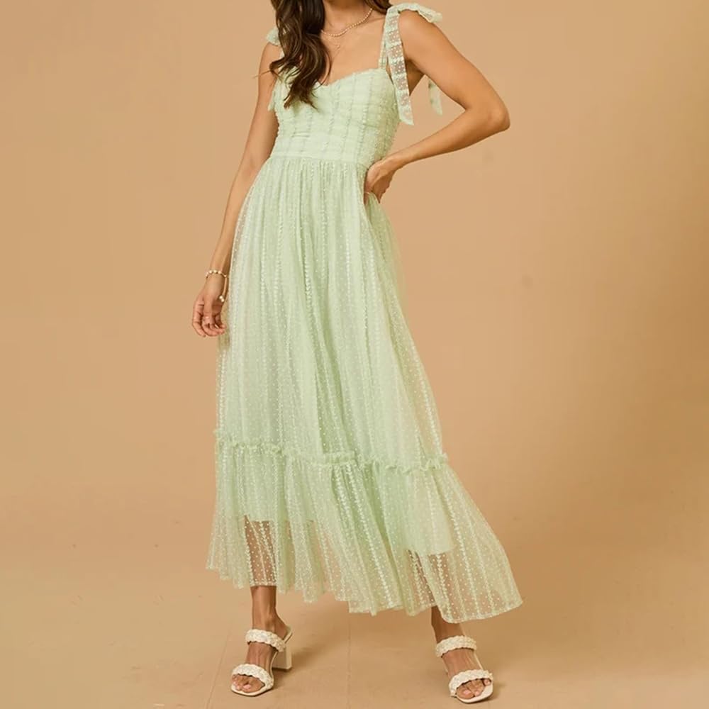 Amazon.com: Women Y2k Tie Shoulder Dress Lace Mesh Sheer